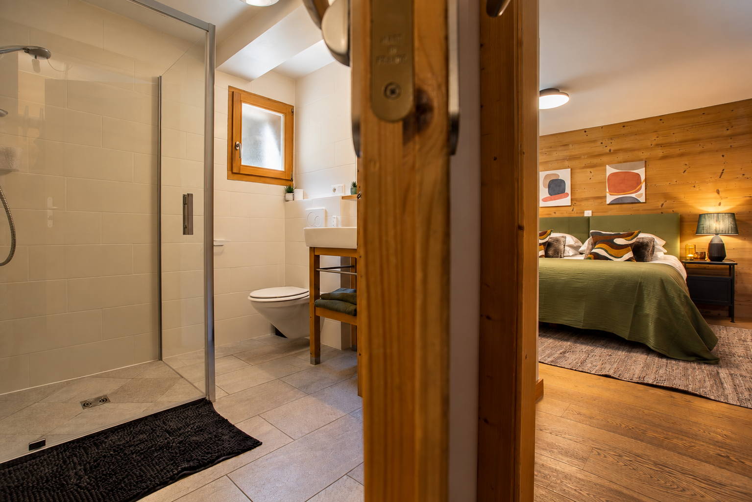 Scandinavian Chalet Bathroom And Bedroom Views